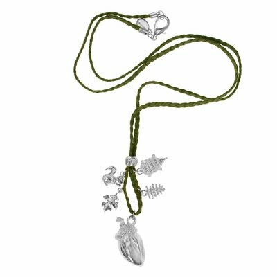 Eichel Glücksbringer- Baumwollkette Olive Silber