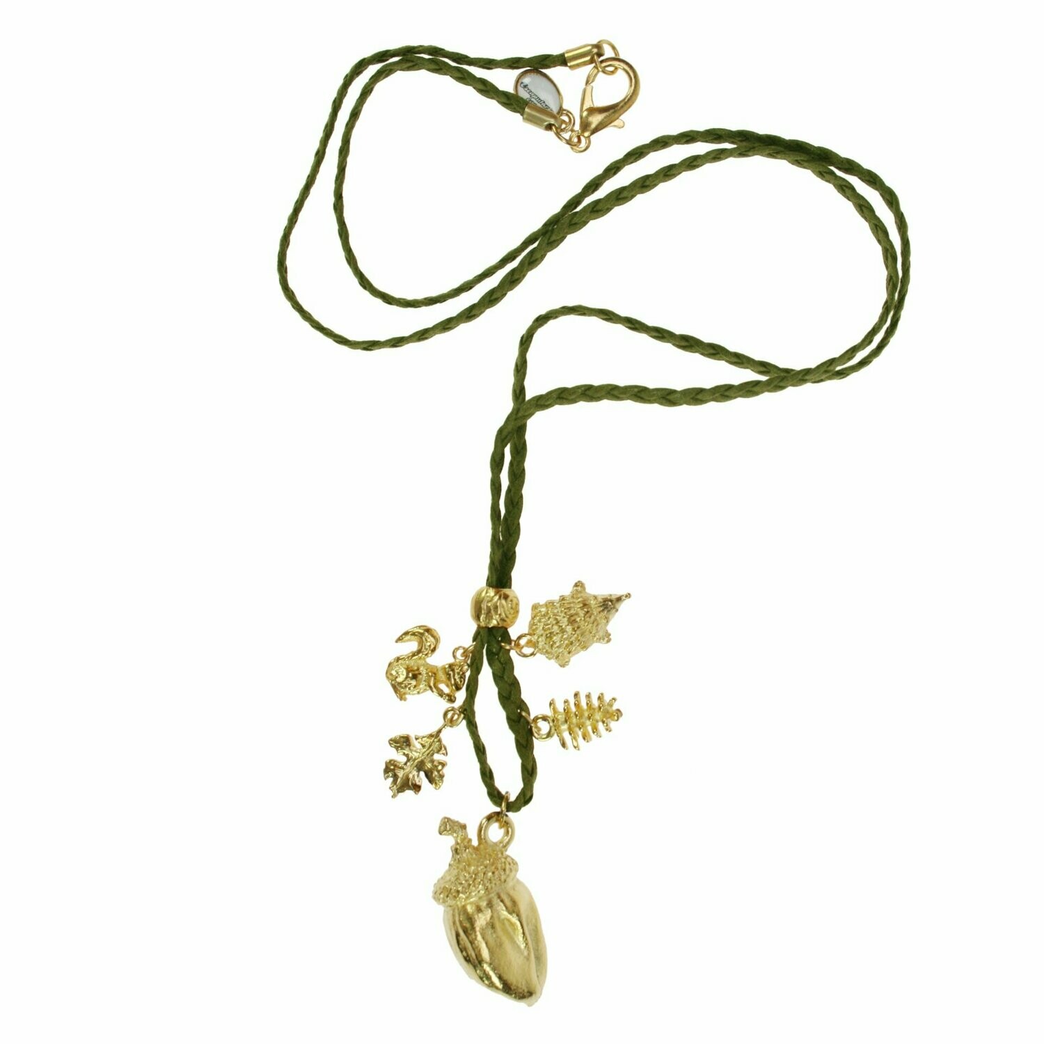 Eichel Glücksbringer- Baumwollkette Olive Gold