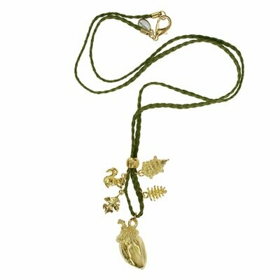 Eichel Glücksbringer- Baumwollkette Olive Gold