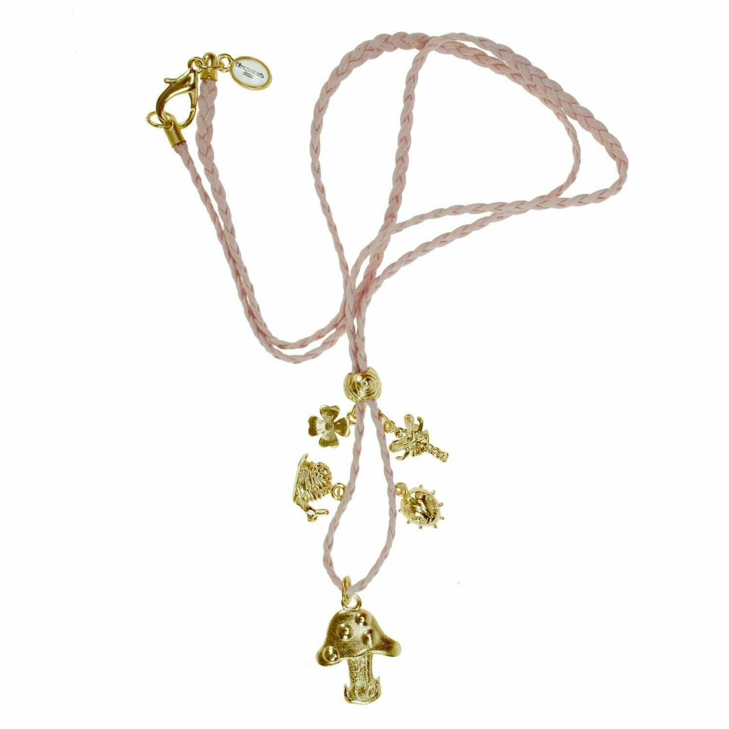Pilz Glücksbringer- Baumwollkette Rosa Gold