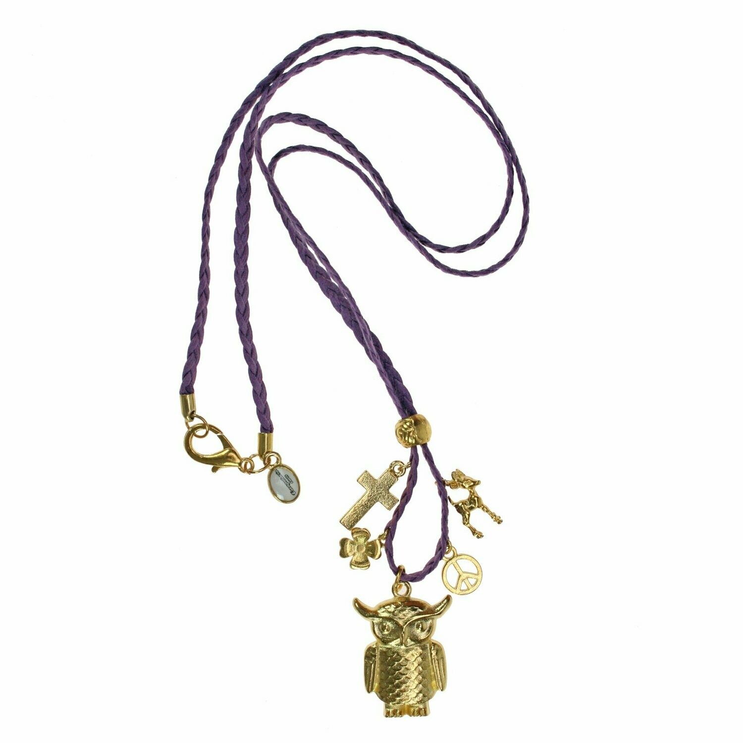 Eulen Glücksbringer- Baumwollkette Lila Gold