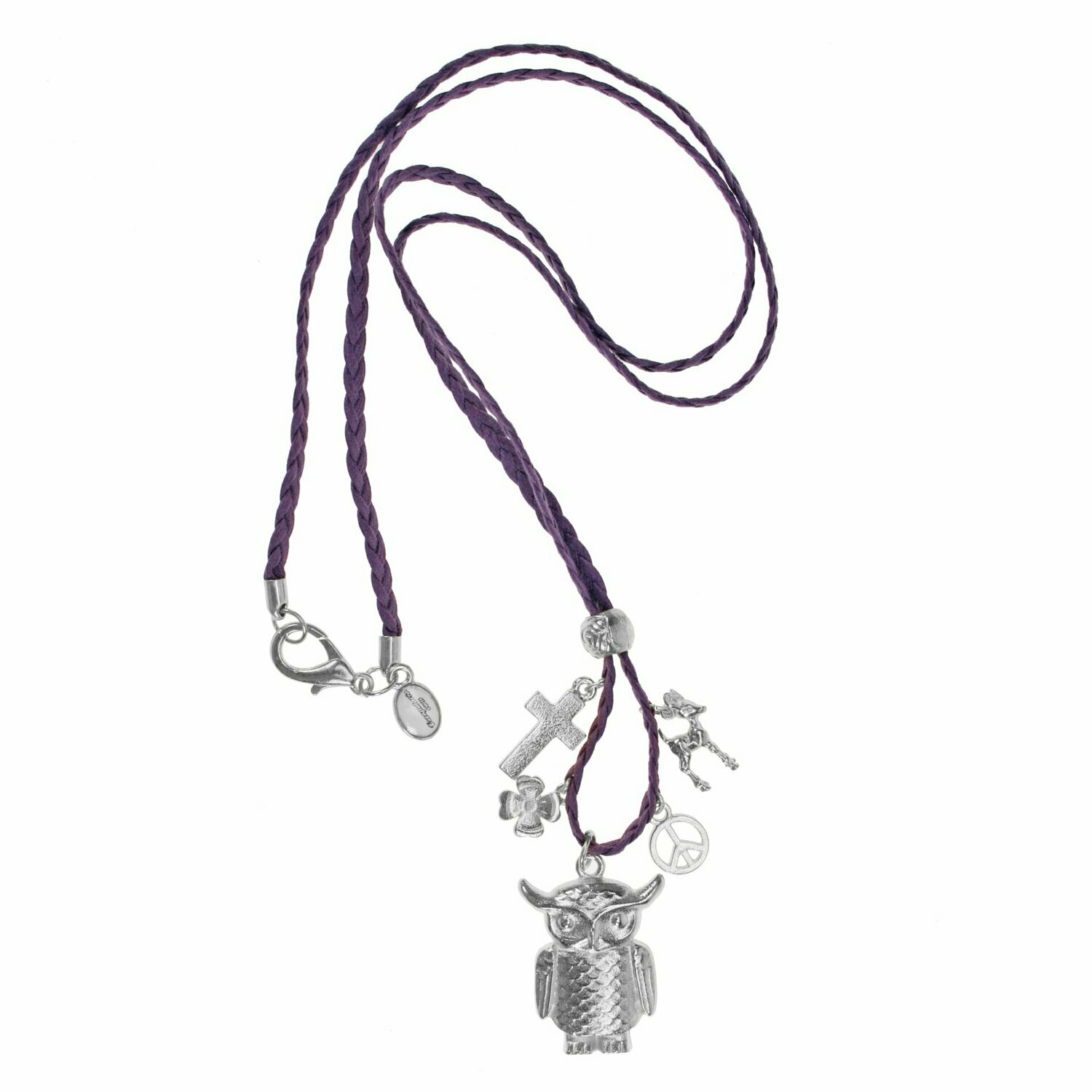 Eulen Glücksbringer- Baumwollkette Lila Silber