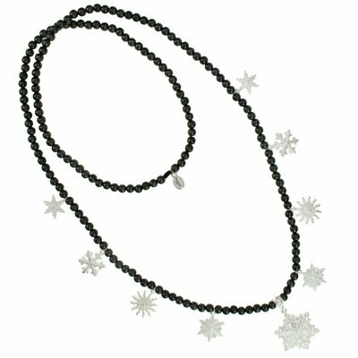 Holzkette schwarz  mit silbernen  Schneekristallen