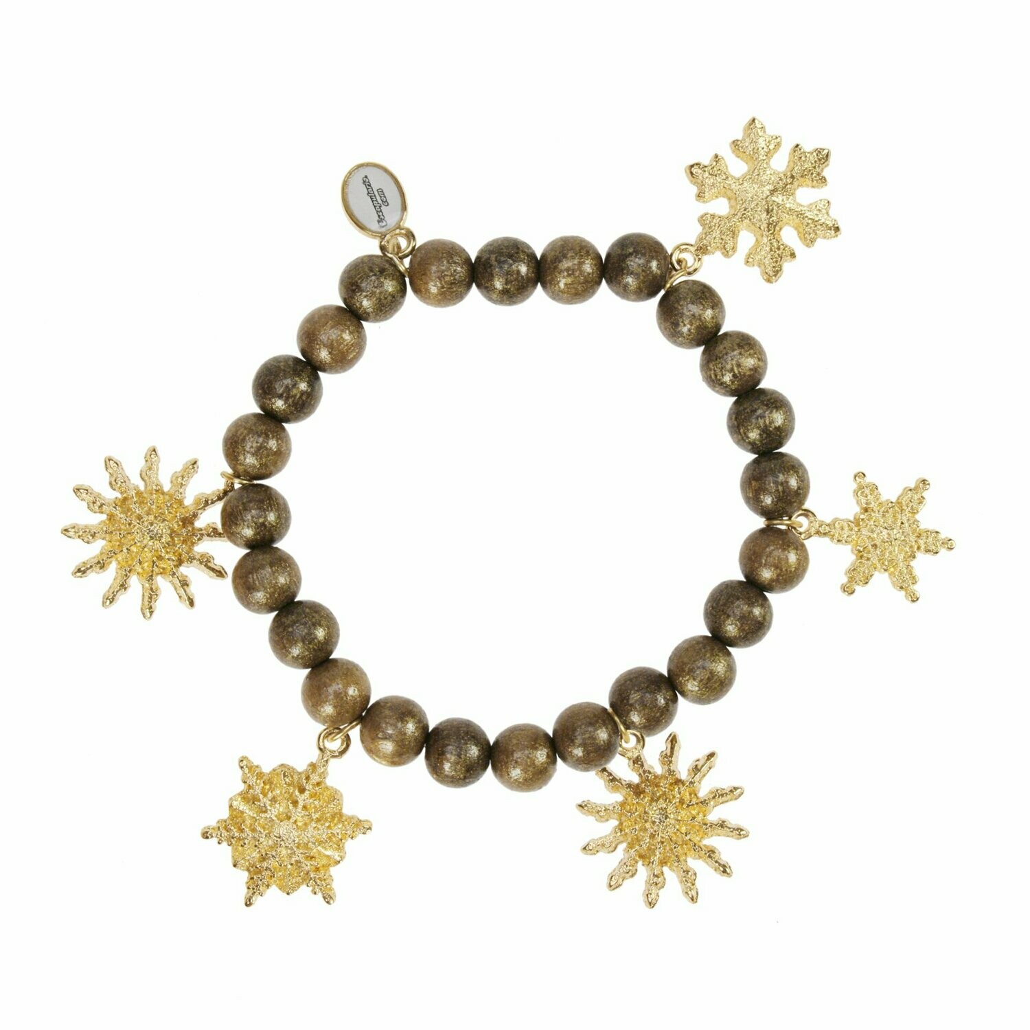 Holzbettelarmband braun  mit goldenen  Schneekristallen