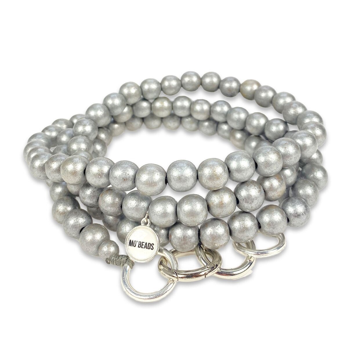 Handykette Silber, aus Holzperlen