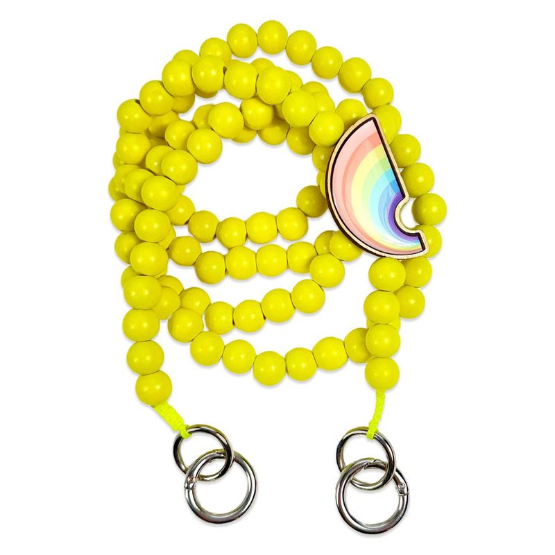 Mobile phone chain in lemon yellow with rainbow wooden pin