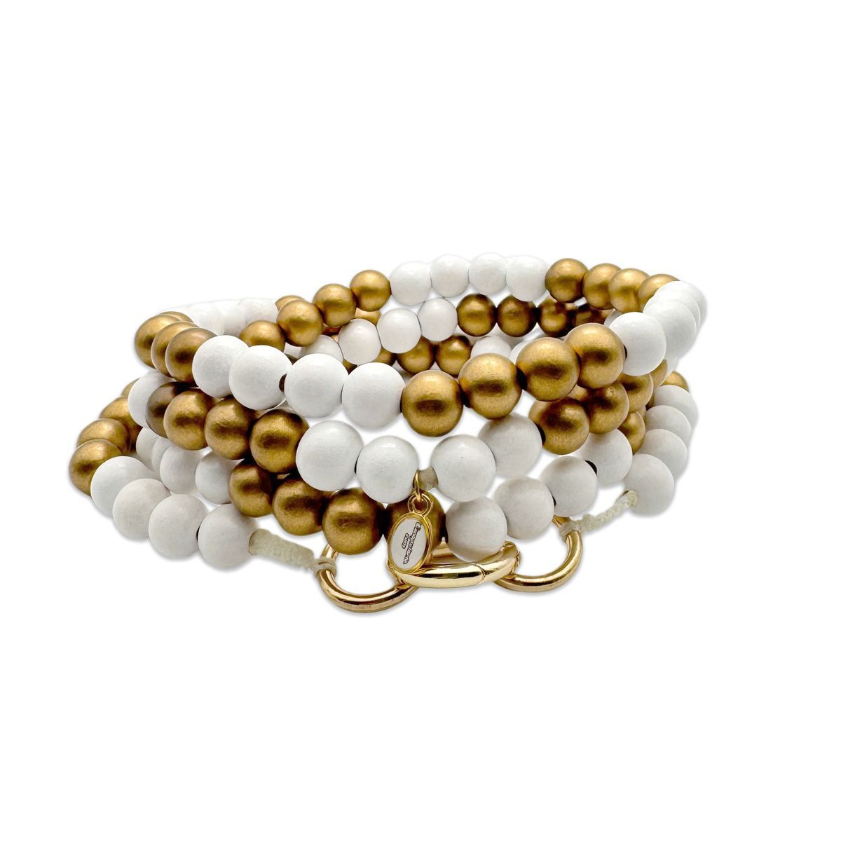 Handykette Weiss-Gold aus Holzperlen