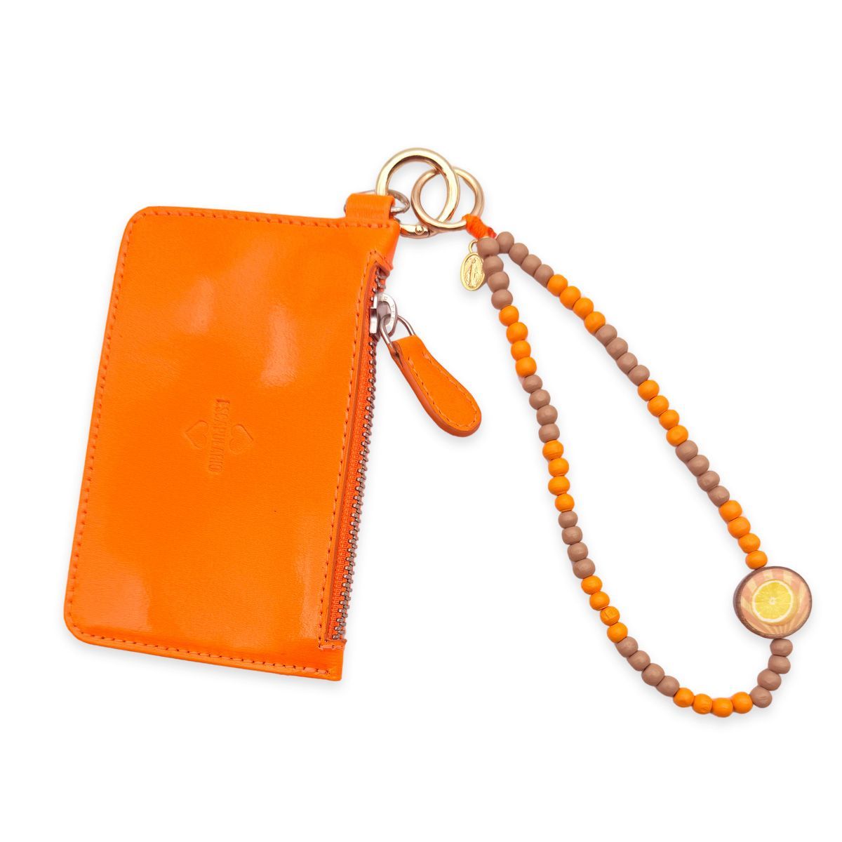 Kurze Handy- Schlüsselkette Orange-Cappuccino mit Pin