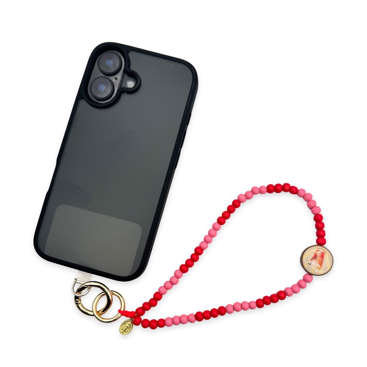 Kurze Handykette Apricot-Koralle mit Pin
