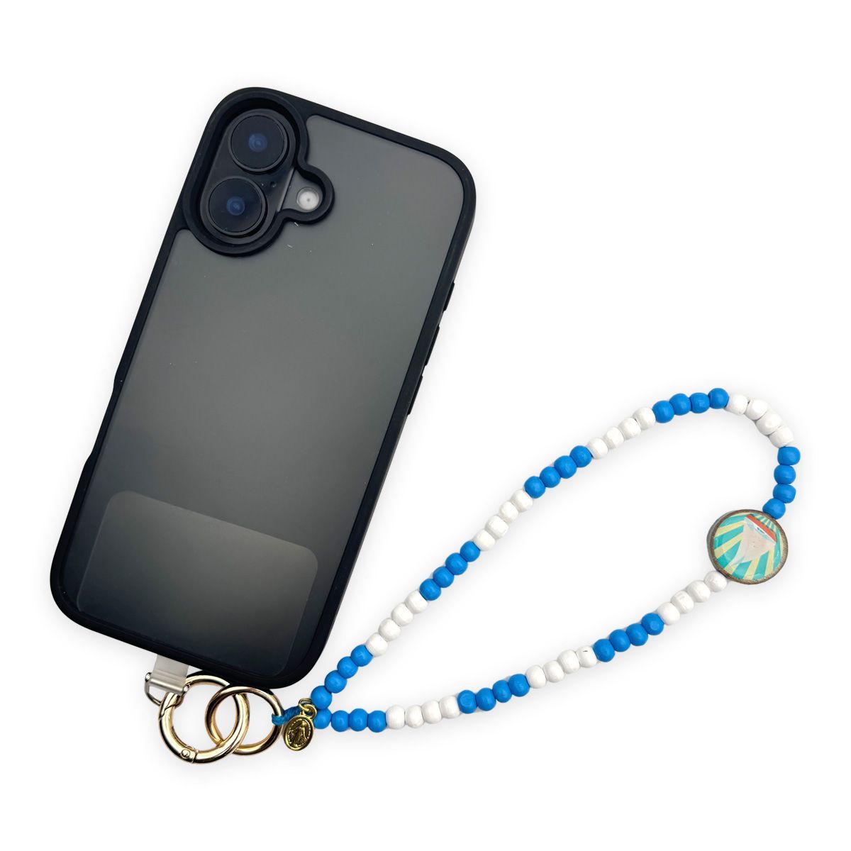 Kurze Handykette Weiss-Jeans mit Pin