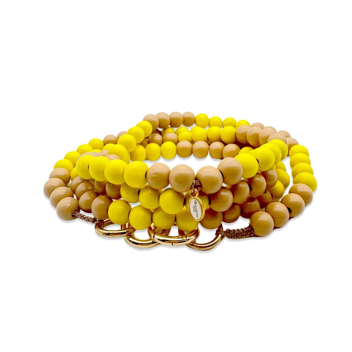 Handykette Gelb-Beige aus Holzperlen