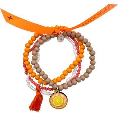Armbandset Electric Orange mit Holzpin