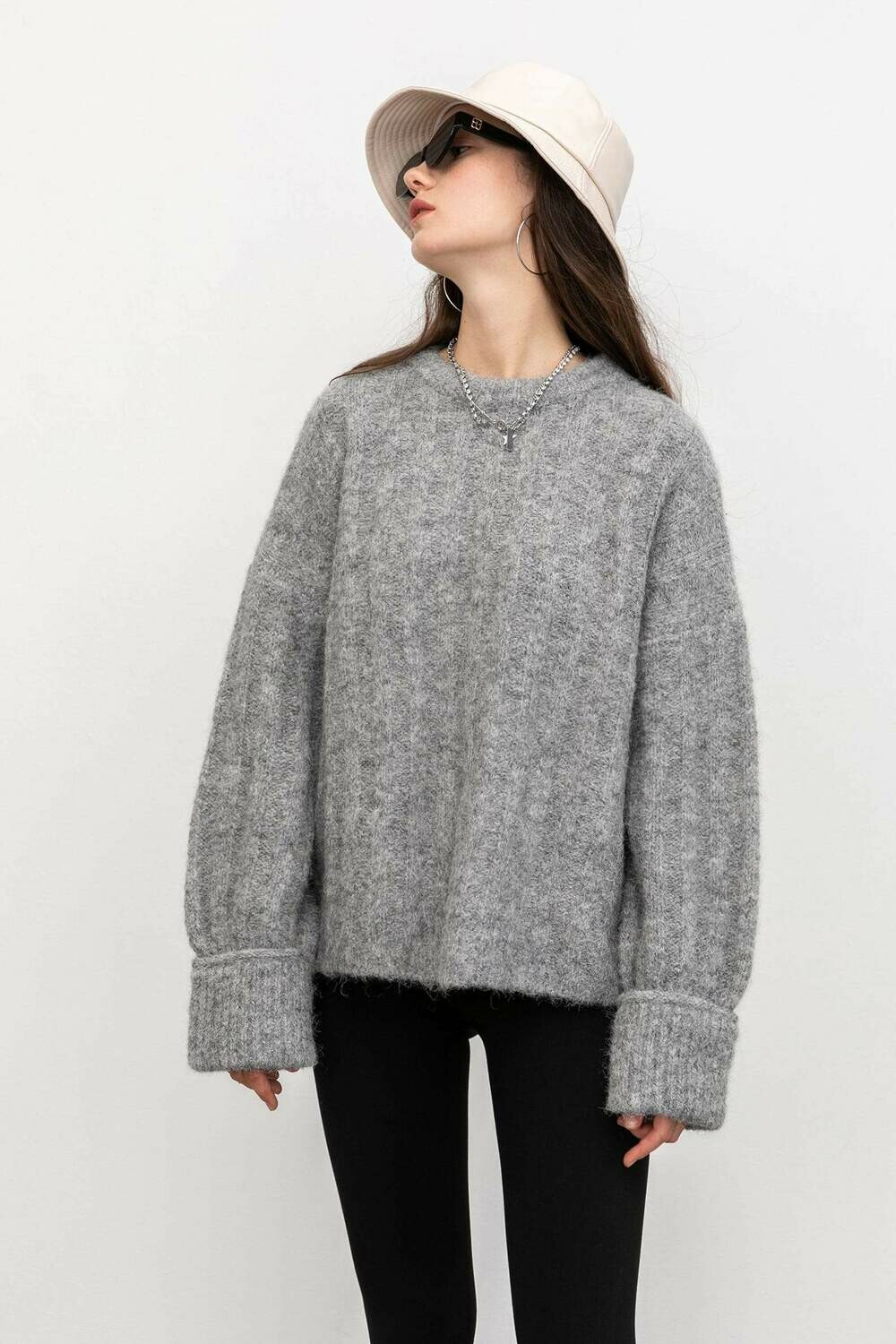COZY GREY RIBBED SWEATER