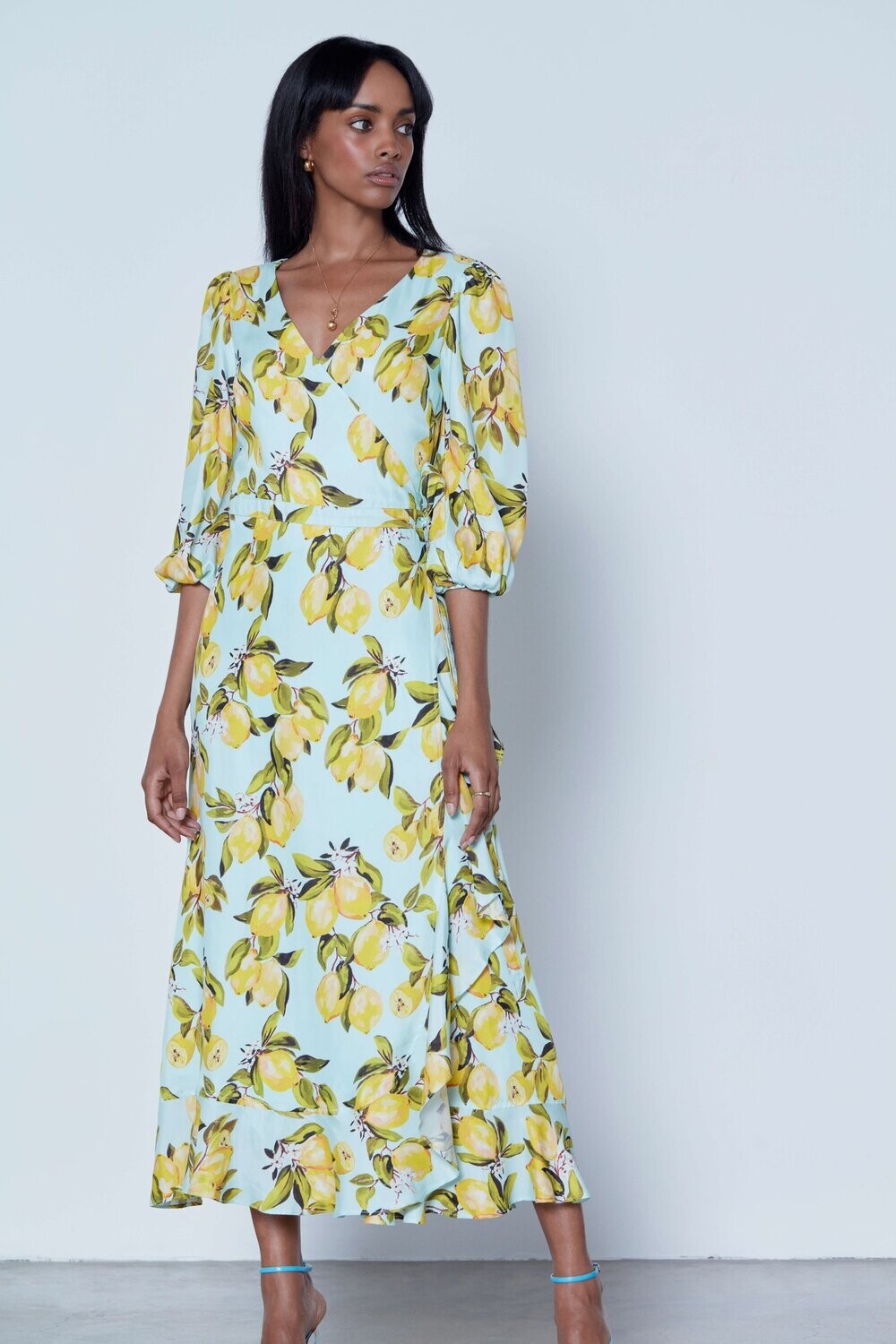 UN - CUPRO LEMONS WRAP DRESS