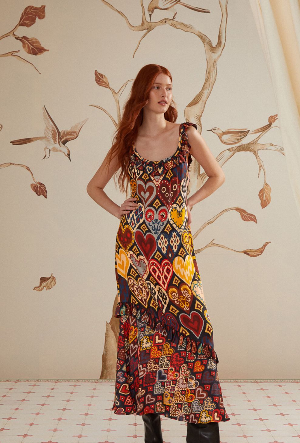 HEARTS IKAT BLACK MAXI DRESS