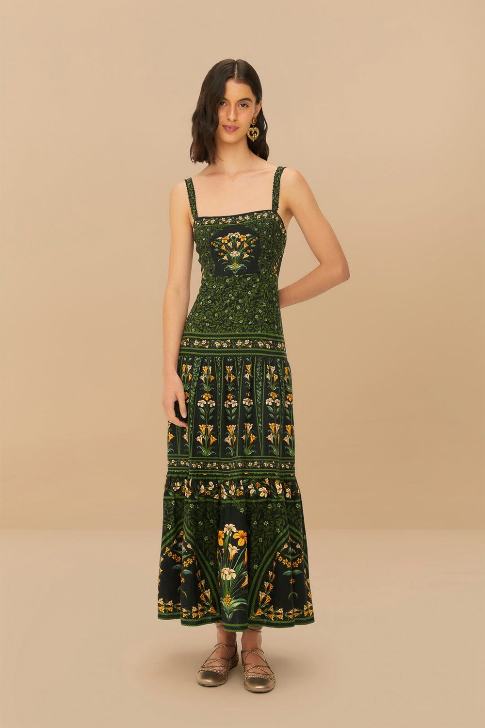 FLOWERS ARCH BLACK SLEEVELESS MAXI DRESS