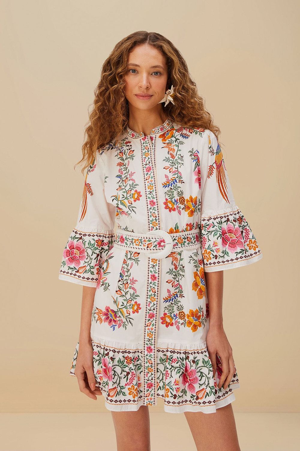 DELICATE FOREST SCARVES OFF-WHITE MINI DRESS