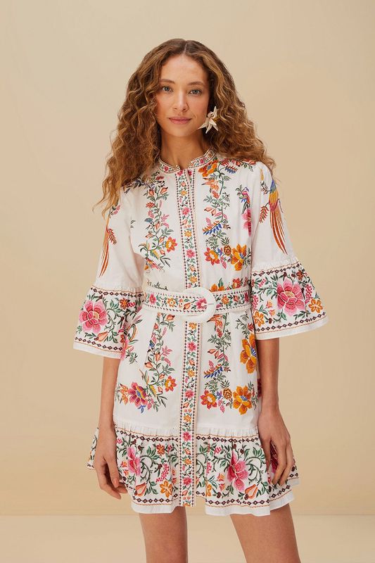 DELICATE FOREST SCARVES OFF-WHITE MINI DRESS