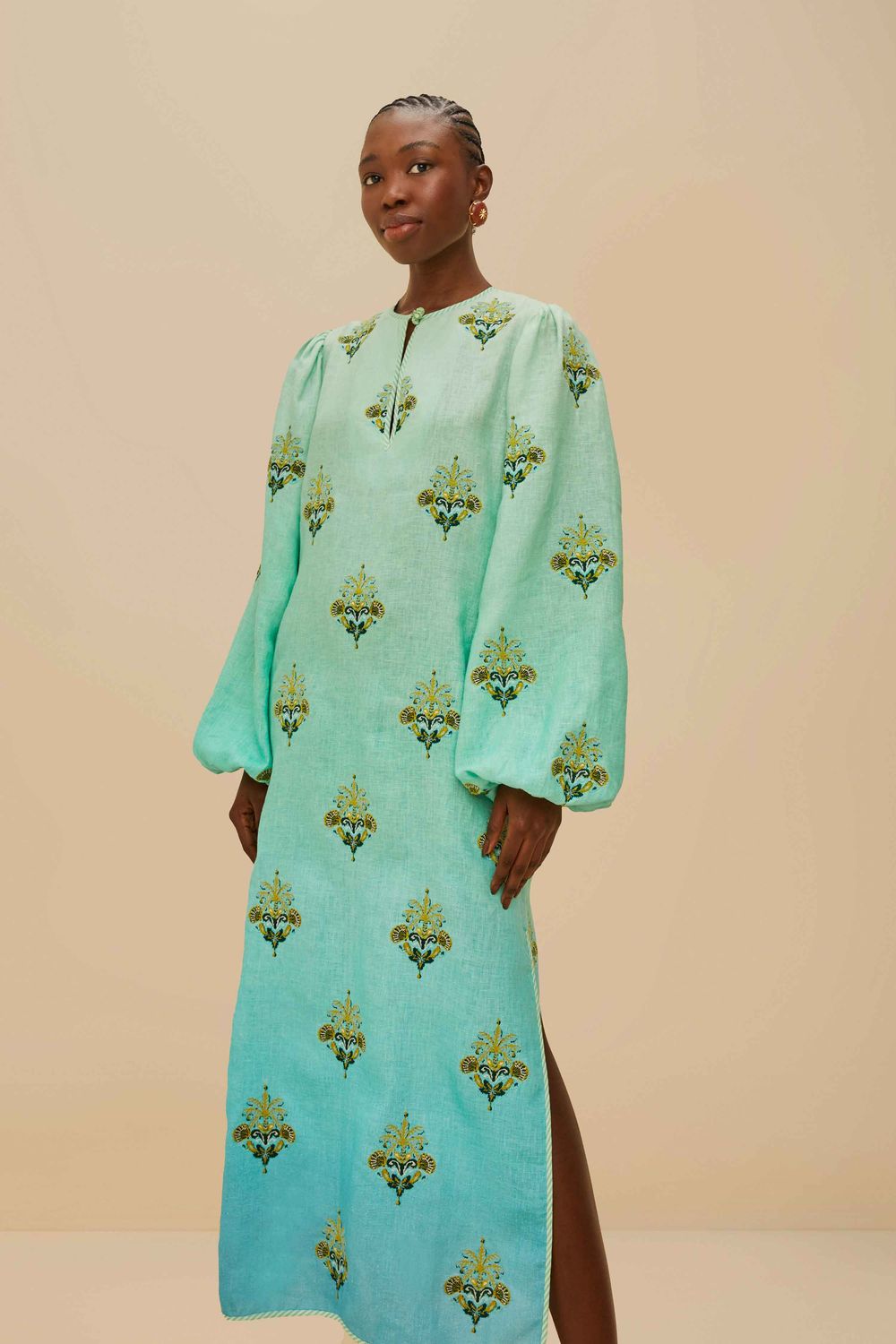 TURQUOISE PALM TREE TAPESTRY EMBROIDERY TUNIC