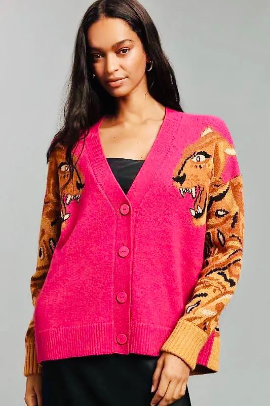 BOLD TIGER SLEEVE KNIT CARDIGAN