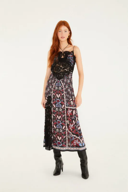 MARCELLE BLACK LACE SLEEVELESS MIDI SLIP DRES