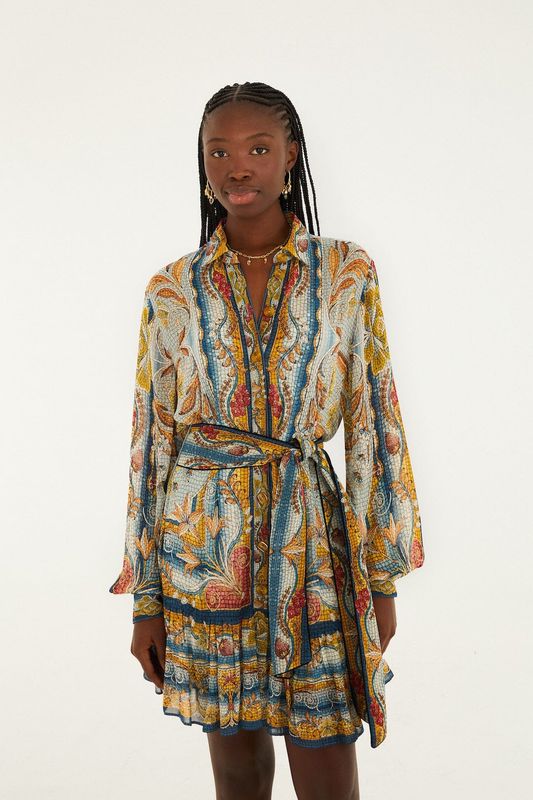 MOSAIC GARDEN SOFT BLUE MINI DRESS