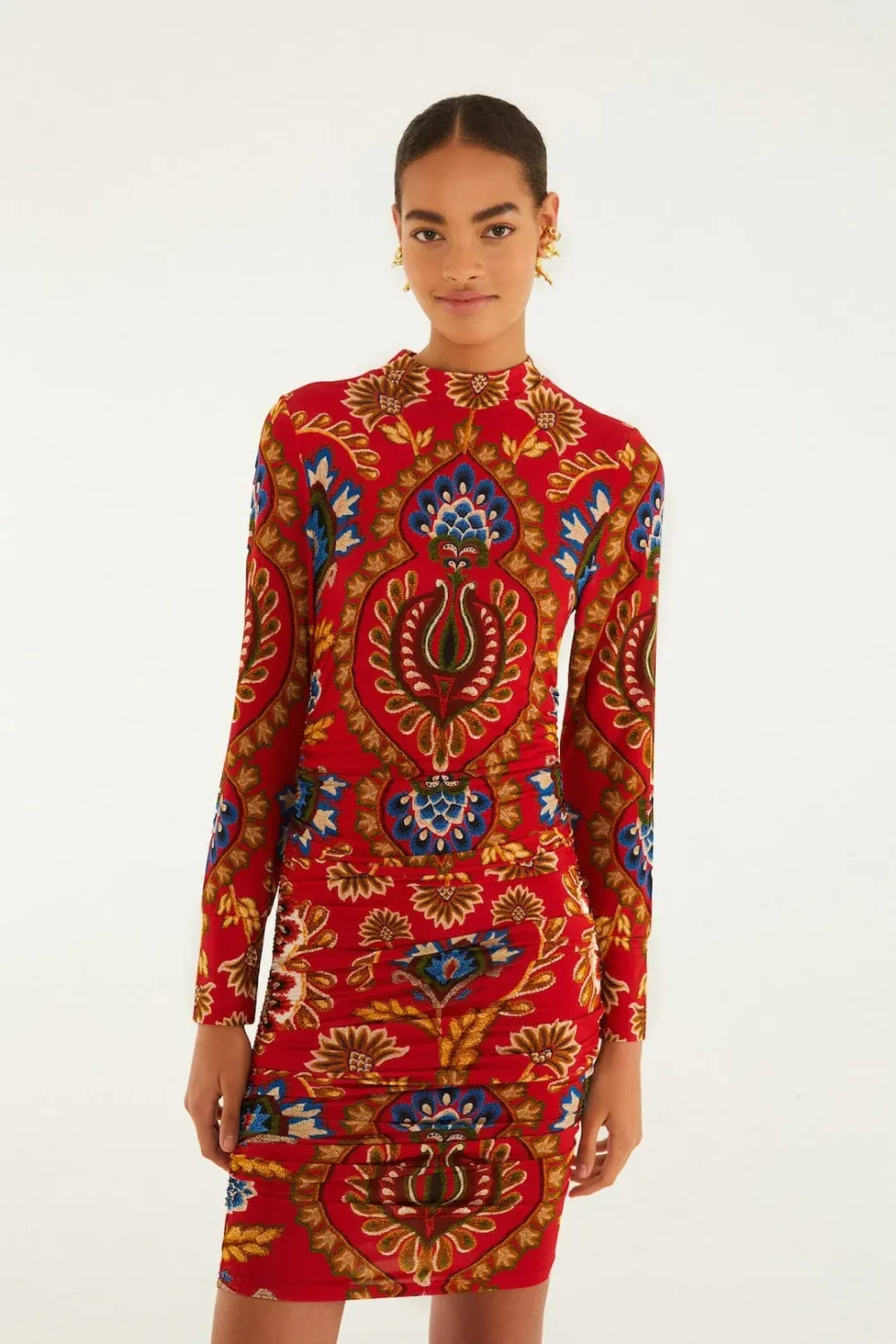 FOLK TAPESTRY RED JERSEY MINI DRESS