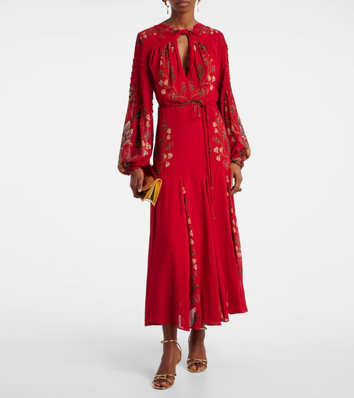 BERRY GARDEN RED LONG SLEEVE PLEATED MAXI DRE
