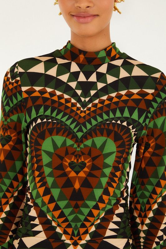 HEART DECO GREEN JERSEY MIDI DRESS