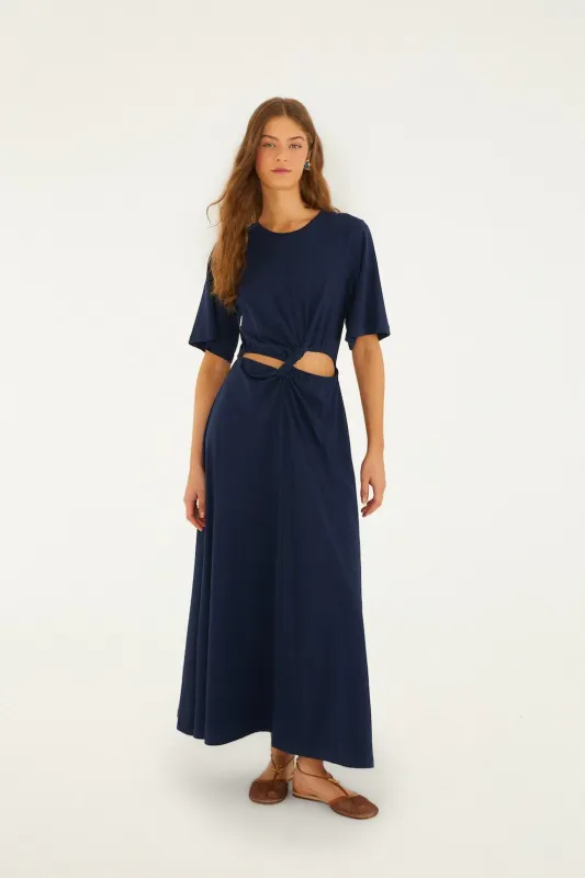 DARK BLUE SHORT SLEEVE MIDI DRESS