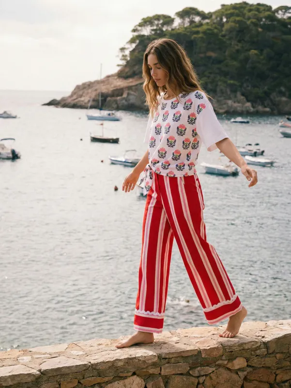 RED STRIPE PANT WHITE RIKRAK