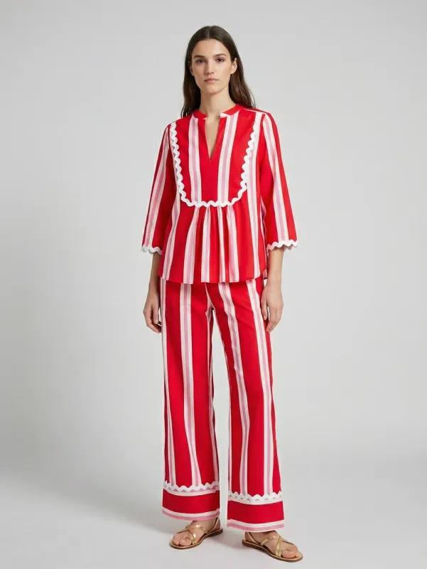 RED STRIPE PANT WHITE RIKRAK