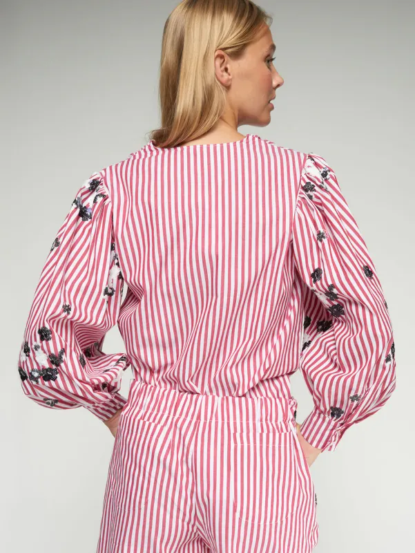 RED STRIPE/FLORAL TIE TOP