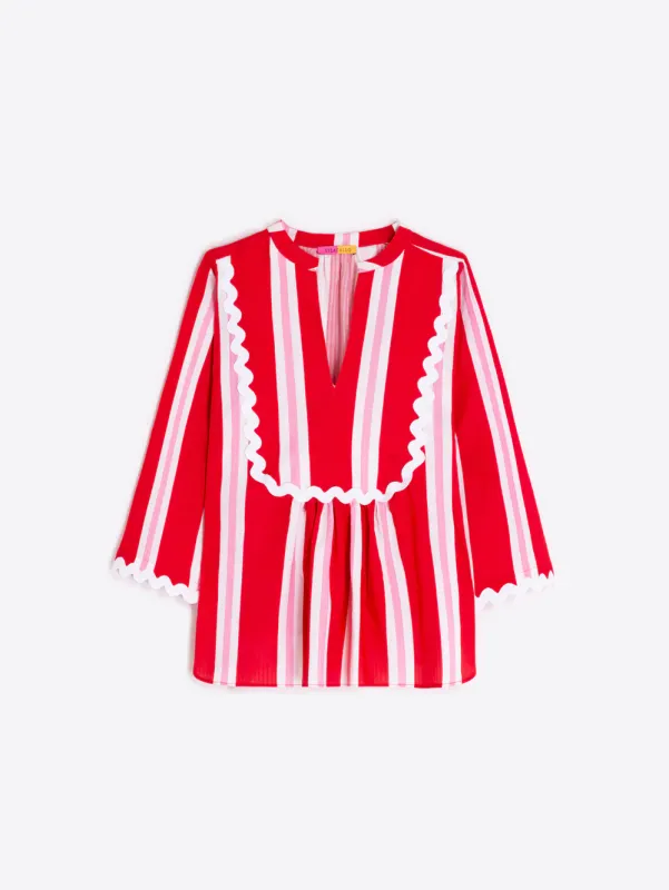 RED STRIPE TUNIC WHITE RIKRAK
