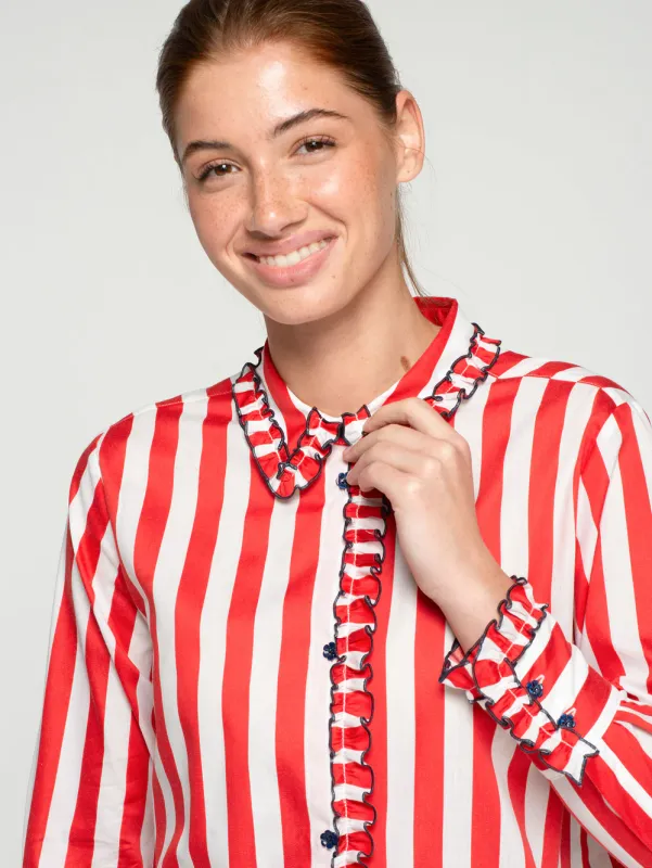 RED STRIPE RUFFLE TRIM TOP