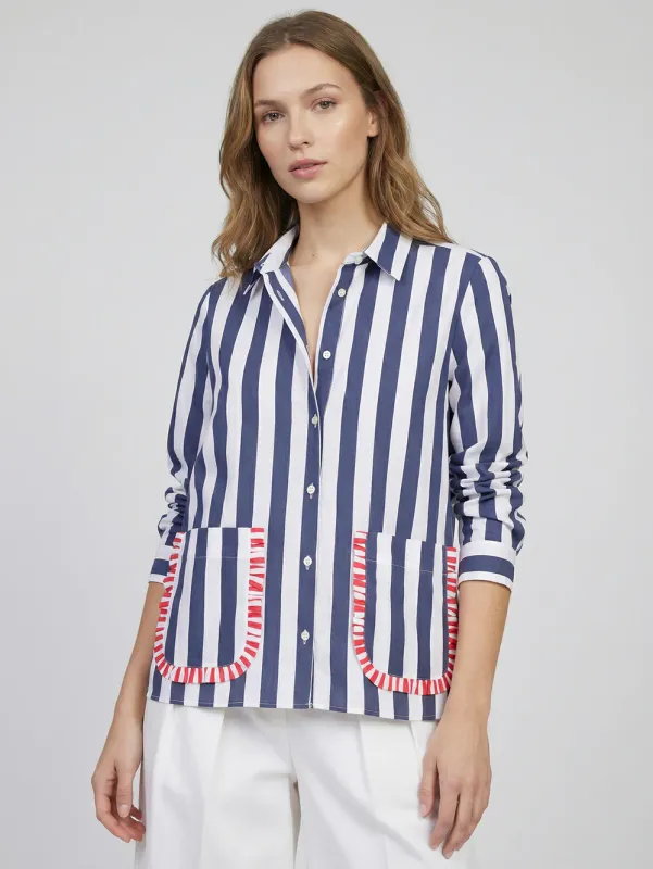 NAVY STRIPE FRONT PKT TOP