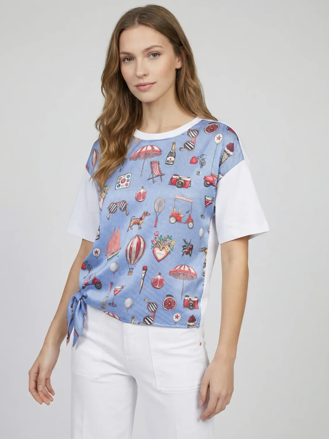 BLUE PRINT TEE WITH SIDE KNOT