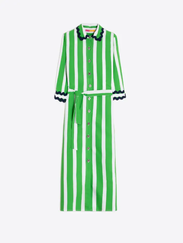 GREEN STRIPED SHIRT DRESS WITH RIC RAC