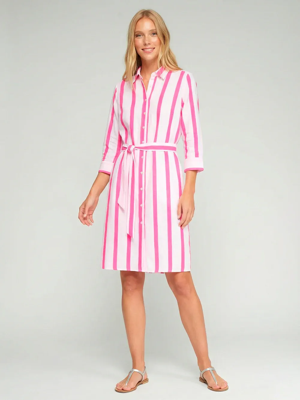 FUCHSIA STRIPED SHIRT DRESS