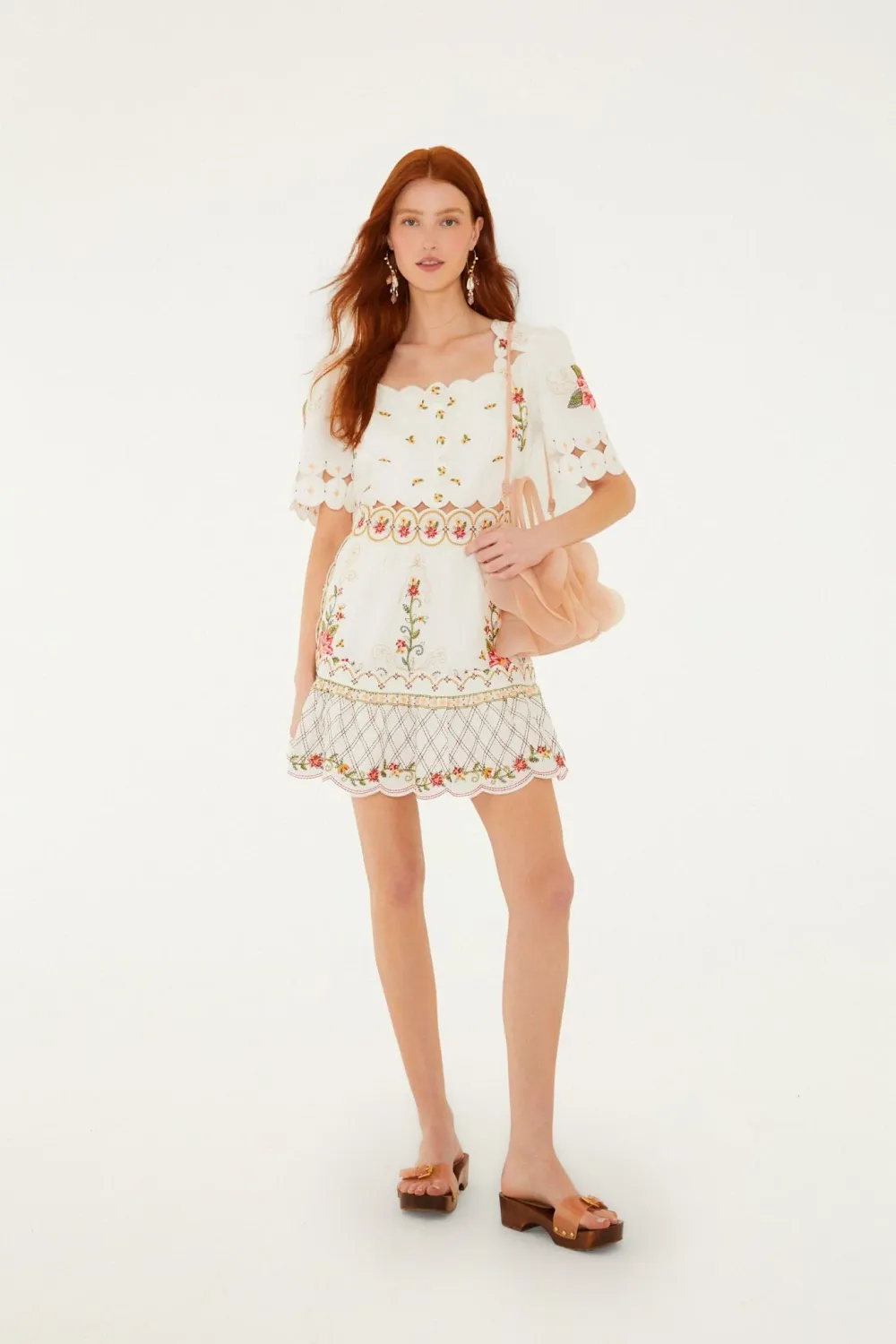 FLOWER EMBROIDERY SHORT SLEEVE MINI DRESS