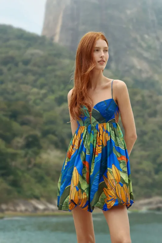 BANANA GRAPES BLUE SLEEVELESS MINI DRESS