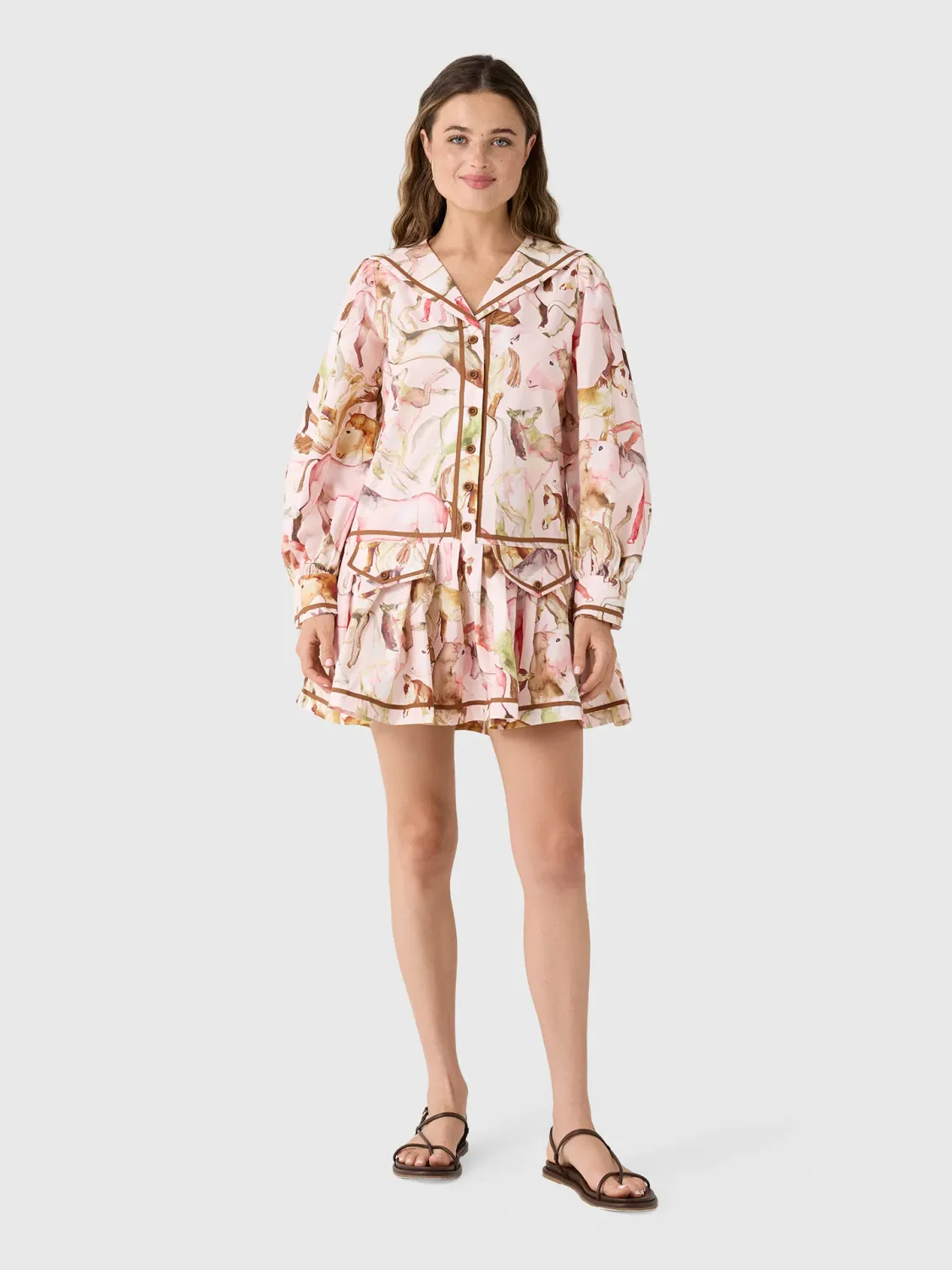 EQUESTRIAN LIGHT PINK LONG SLEEVE MINI DRESS