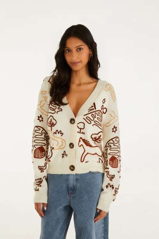 COUNTRYSIDE CORNELLI OFF-WHITE KNIT CARDIGAN