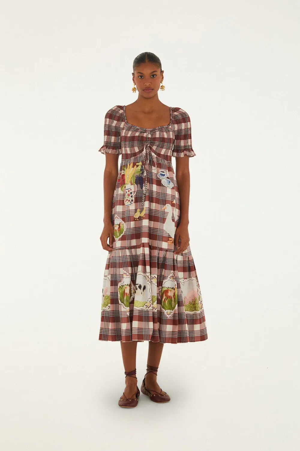 COUNTRY TABLE TARTAN SHORT SLEEVE MAXI DRESS