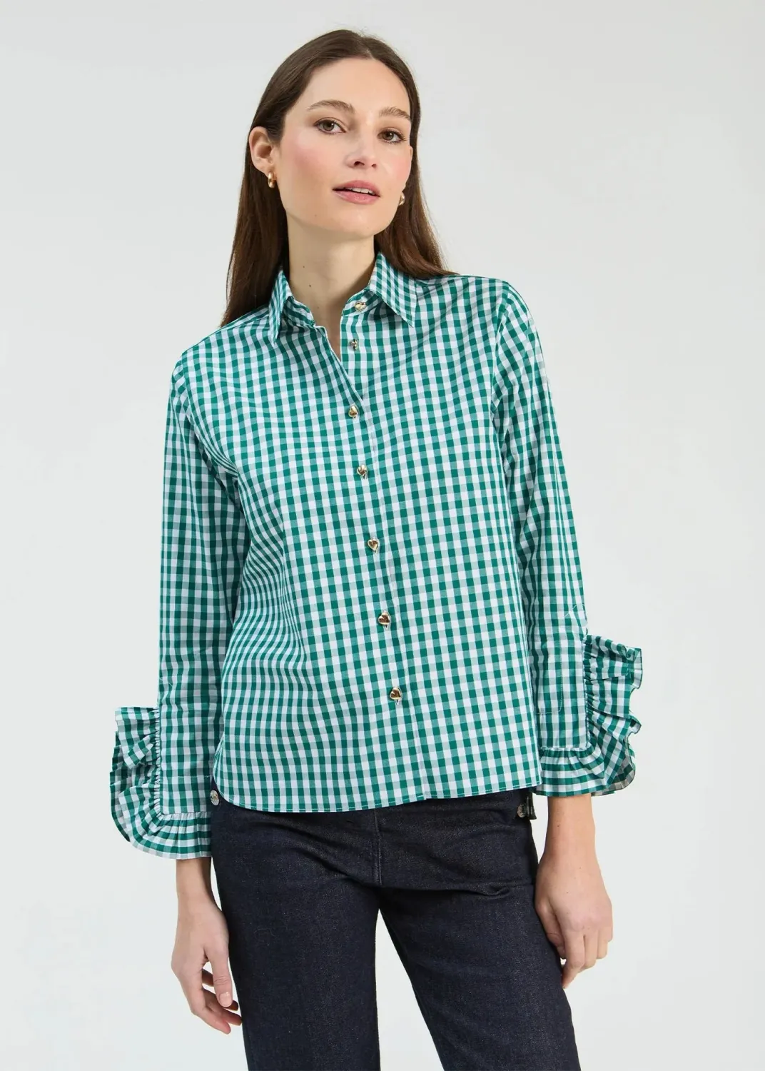 GREEN GINGHAM RUFFLE SLEEVE