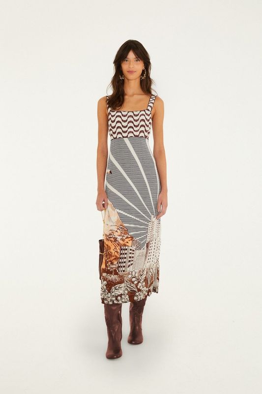 MIXED CARIOCA COFFEE SCARVES MULTI DRESS