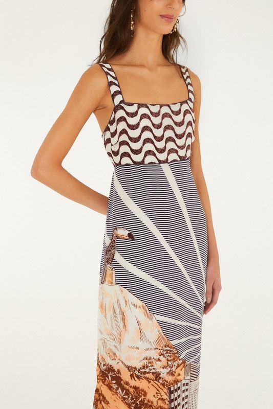 MIXED CARIOCA COFFEE SCARVES MULTI DRESS