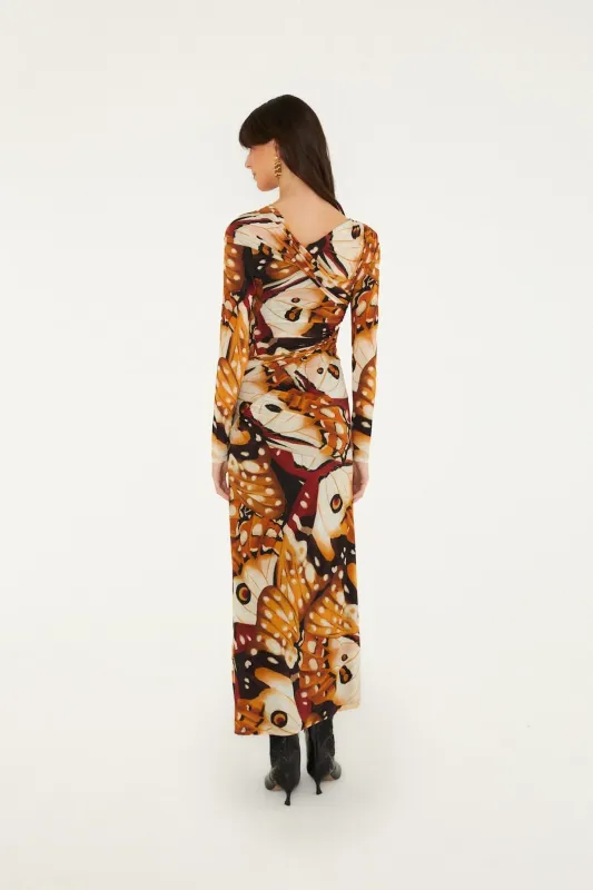 BORBOFLY MULTICOLOR LONG SLEEVE MAXI DRESS