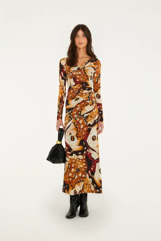 BORBOFLY MULTICOLOR LONG SLEEVE MAXI DRESS
