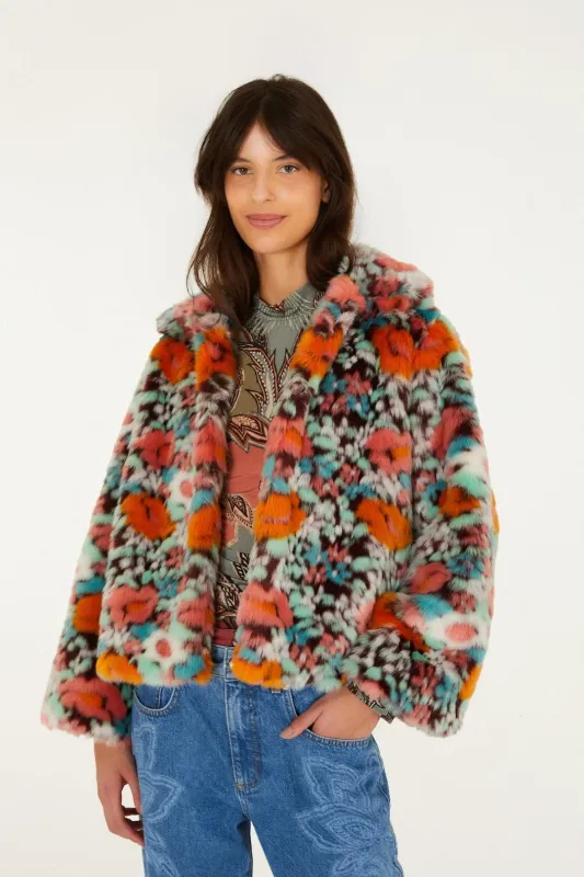 FLORAL FAUX FUR JACKET